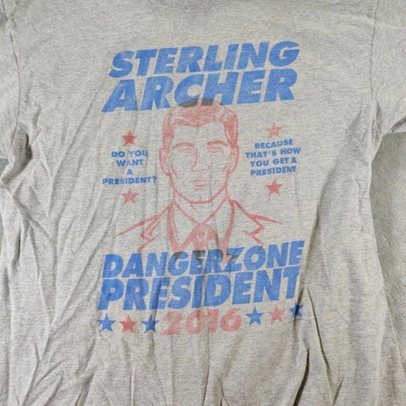 Sterling Archer T-Shirt Mens Large Gray‎ Danger Zone President 2016 - Picture 2 of 7